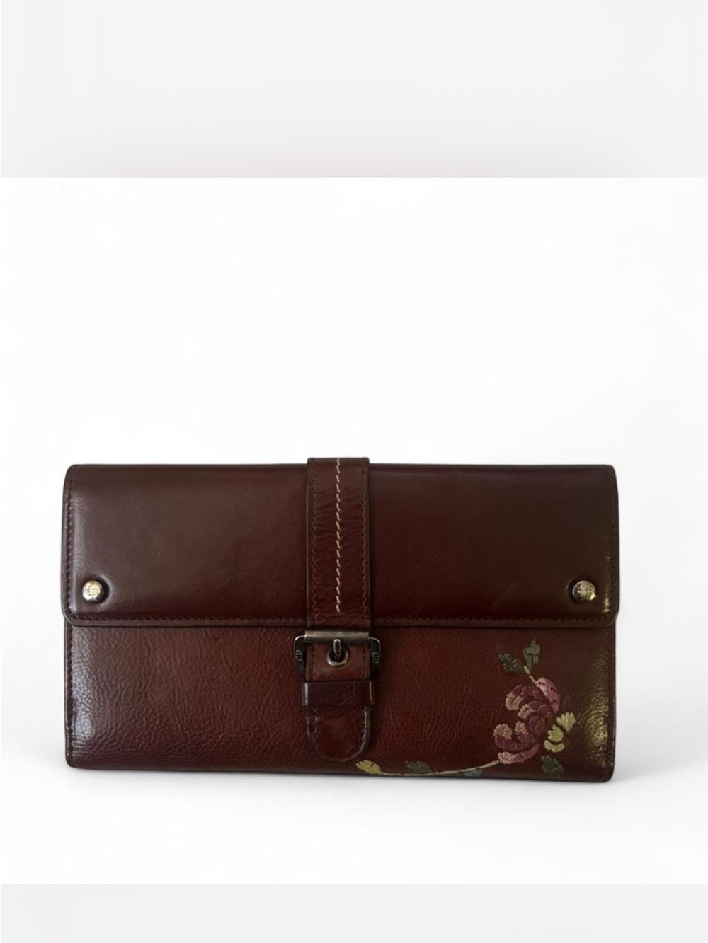 Rare Vintage Christian Dior Brown Leather Embroidered Wallet